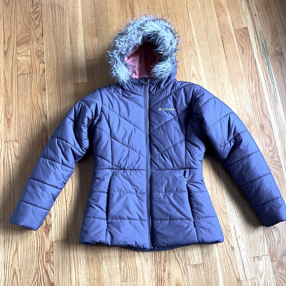 Columbia Girls Sz. 14/16 Navy Blue Youth Puffer Coat EUC